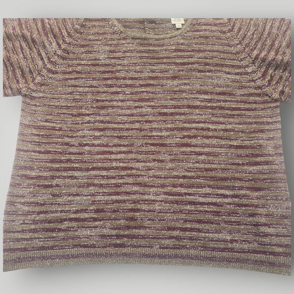 VTG Caroline Kendrick Women's M Gold Burgundy SILK Blend Short Sleeve Sweater - Picture 5 of 8